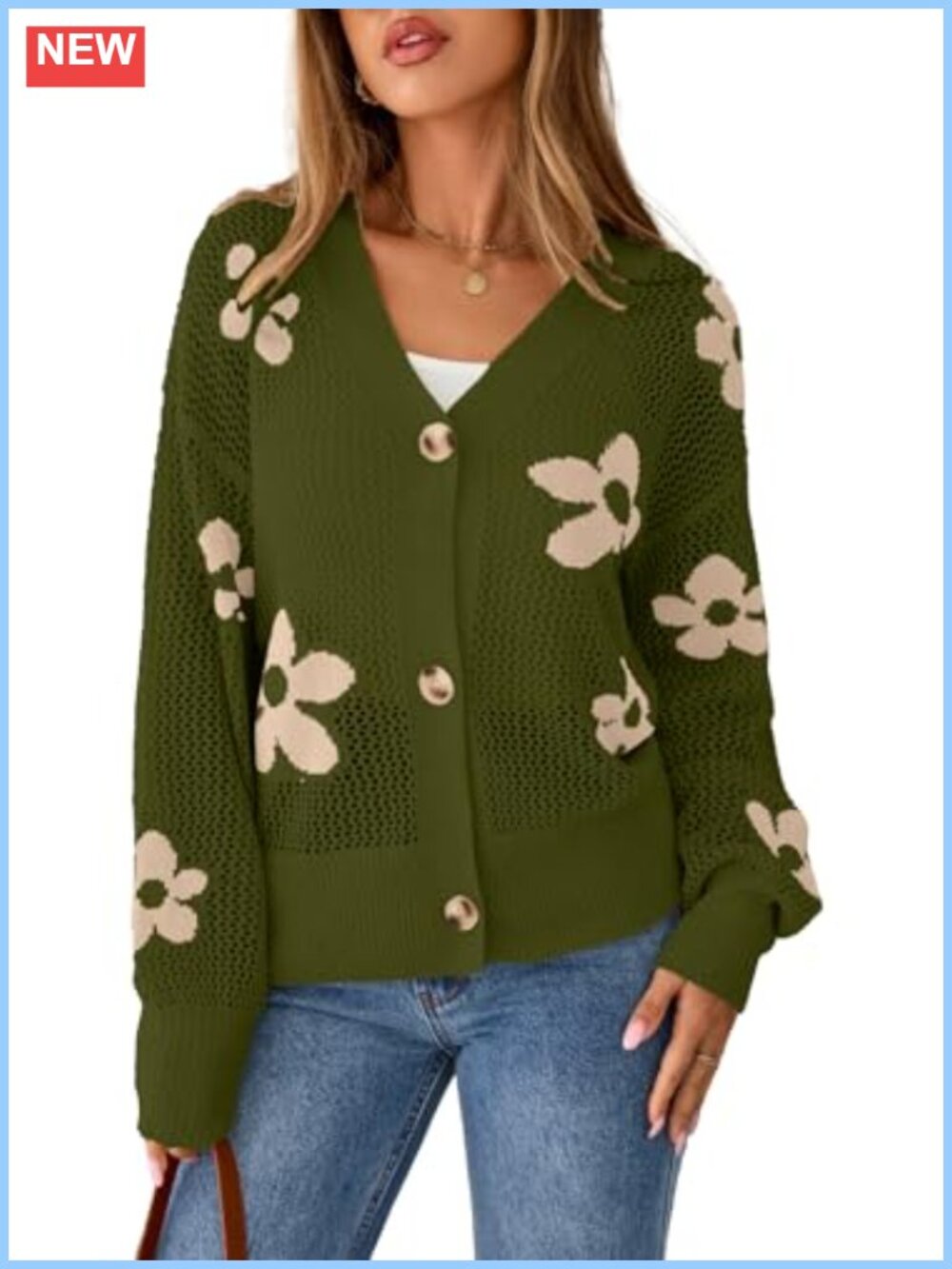 Crochet Knit Button Cardigan Lightweight See Through Long Sleeve Sweater